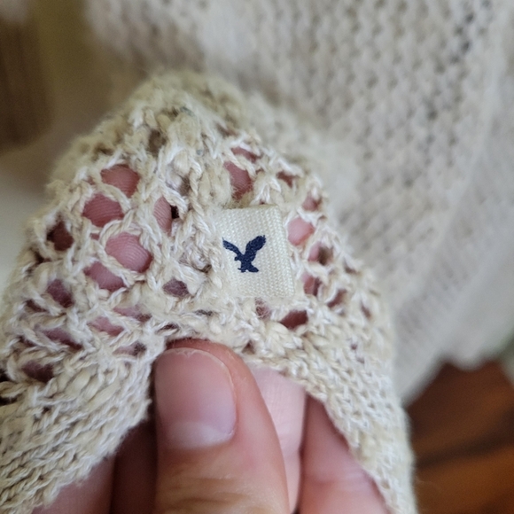 American Eagle Tan Neon Green Color Block Chunky Knit 3/4 Sleeves Top - Picture 2 of 6